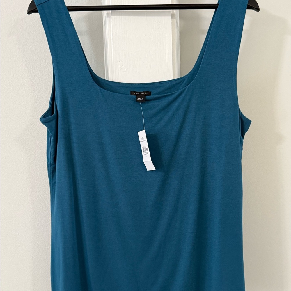 Ann Taylor Teal Square Neck Tank Top
